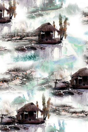 水彩风景印花华亿平台图片