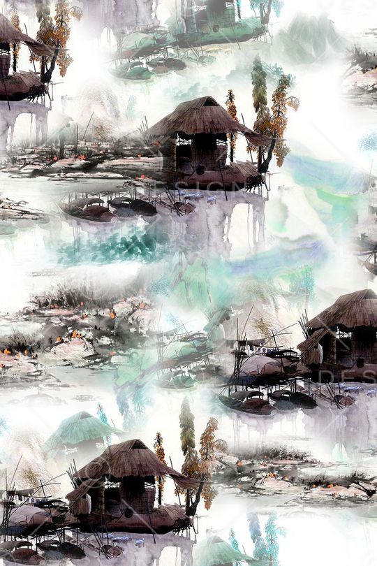 水彩风景印花华亿平台图片