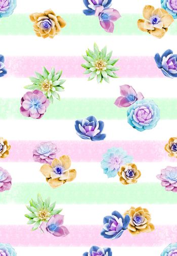 水彩多肉植物印花华亿平台图片