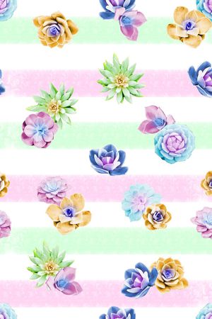 水彩多肉植物印花华亿平台图片