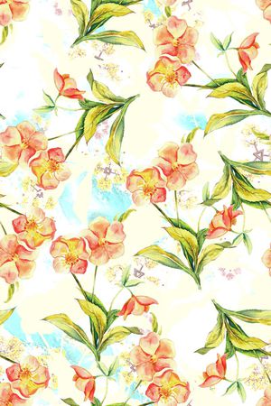 时尚潮流女装裙子手绘花卉数码印花印花华亿平台图片