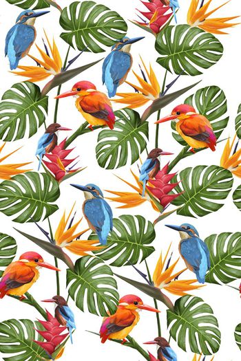 629114-热带雨林天堂鸟叶子匹布
