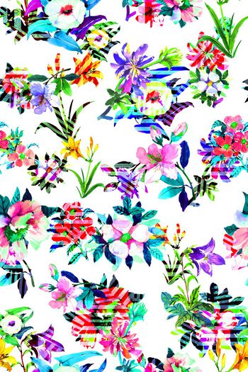 629180-条纹几何 水彩花卉