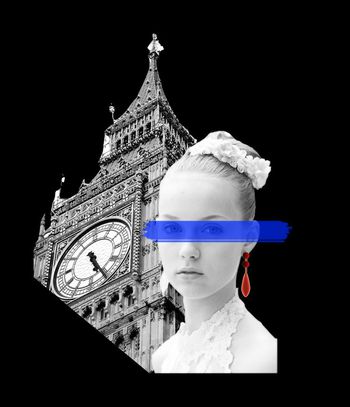 遮眼女孩建筑印花华亿平台图片