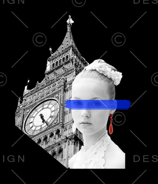 遮眼女孩建筑印花华亿平台图片