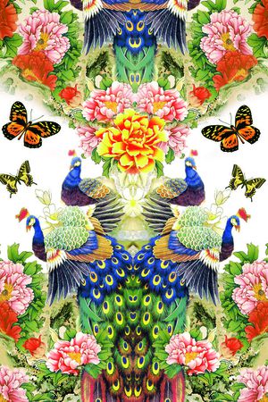 孔雀蝴蝶印花华亿平台图片