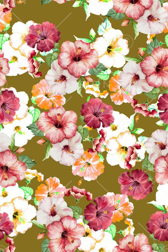 时尚抽象手绘喇叭花花卉数码印花印花华亿平台图片