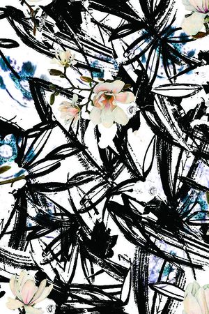 水墨花卉印花华亿平台图片