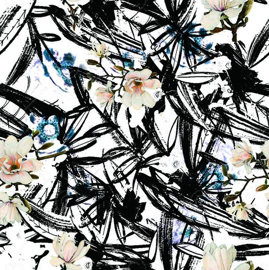 水墨花卉印花华亿平台图片