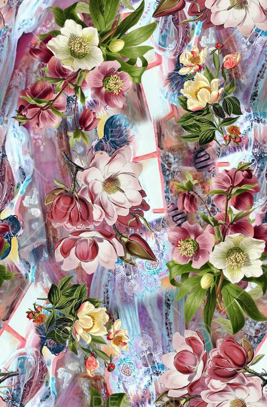 时尚抽象手绘花卉植物数码印花印花华亿平台图片