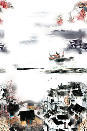 绘画民居印花华亿平台图片