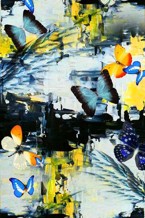 油画笔触长丝巾印花华亿平台图片