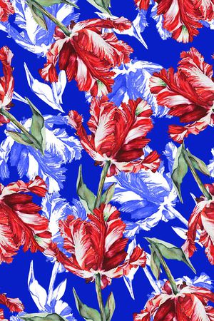 时尚手绘水彩花朵花卉数码印花印花华亿平台图片