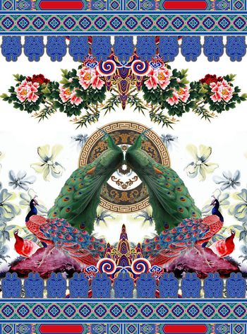 工笔画。女装印花华亿平台图片