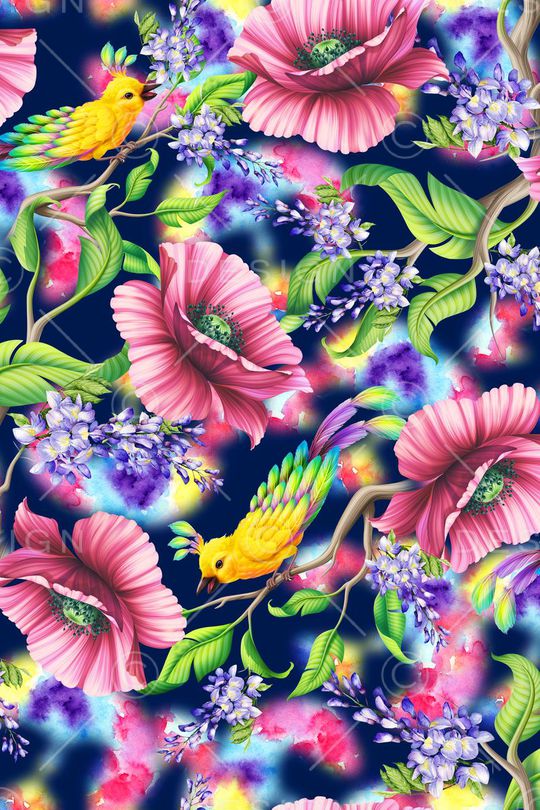 时尚大气数码花卉印花华亿平台图片