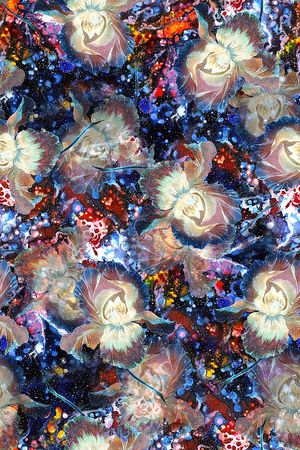 时尚抽象手绘男装花卉数码印花印花华亿平台图片