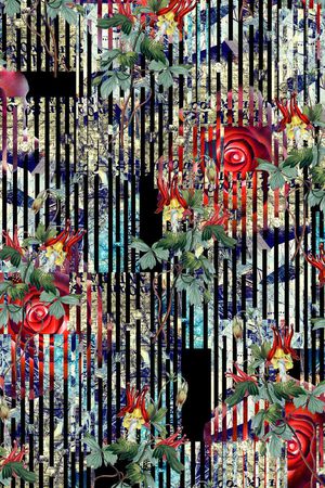 几何抽象女装花卉组合印花华亿平台图片