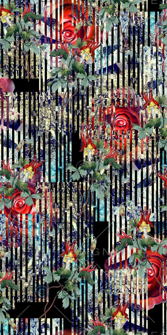 几何抽象女装花卉组合印花华亿平台图片