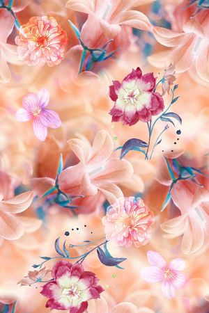 时尚潮流女装裙子抽象花卉服装数码印花印花华亿平台图片