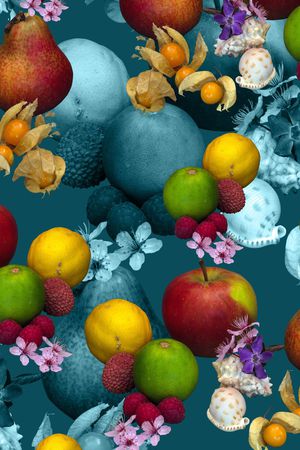 橘子、苹果、桃花、贝壳印花华亿平台图片