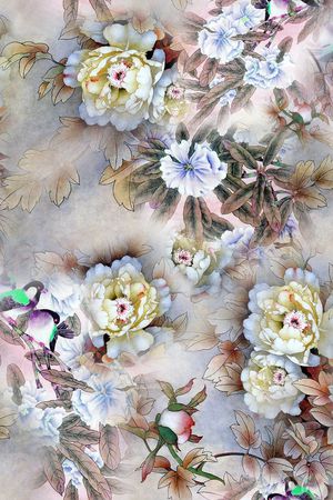 工笔荷花印花华亿平台图片