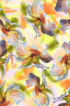 时尚抽象手绘油画花卉数码印花印花华亿平台图片