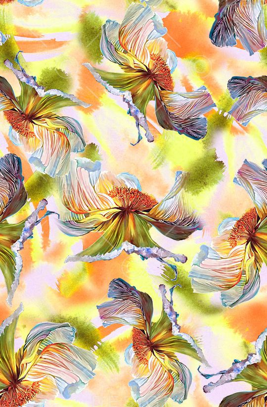 时尚抽象手绘油画花卉数码印花印花华亿平台图片