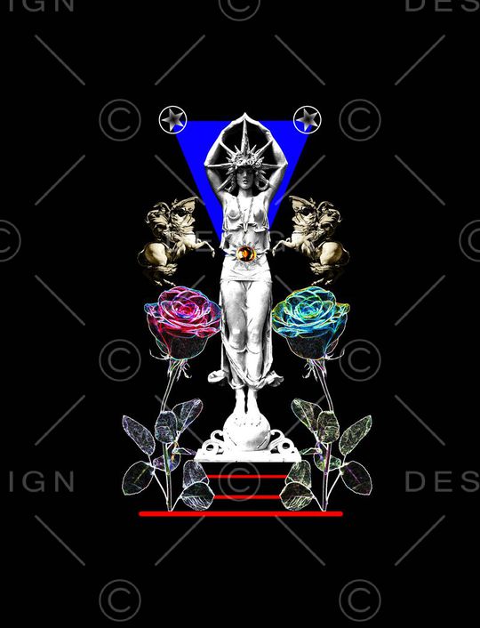 欧版雕像玫瑰印花华亿平台图片