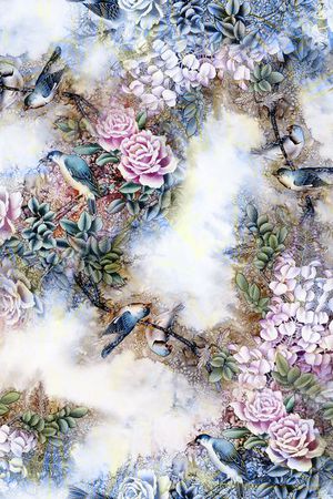 手绘花鸟印花华亿平台图片