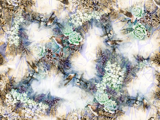 手绘花鸟印花华亿平台图片