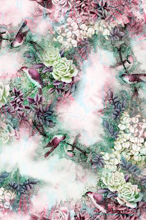 手绘花鸟印花华亿平台图片