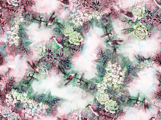 手绘花鸟印花华亿平台图片