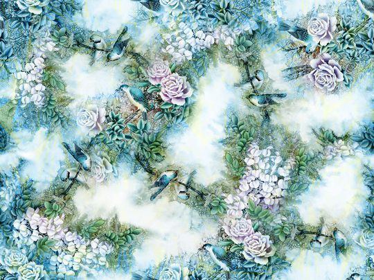 手绘花鸟印花华亿平台图片