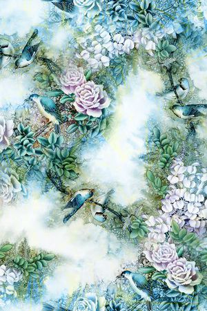 手绘花鸟印花华亿平台图片