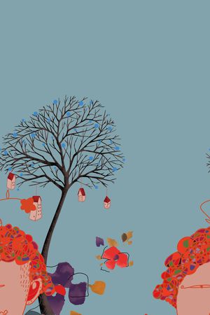 手绘卡通抽象人像花卉树木女装华亿平台印花华亿平台图片