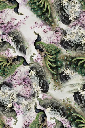 时尚潮流女装裙子旗袍孔雀数码印花印花华亿平台图片