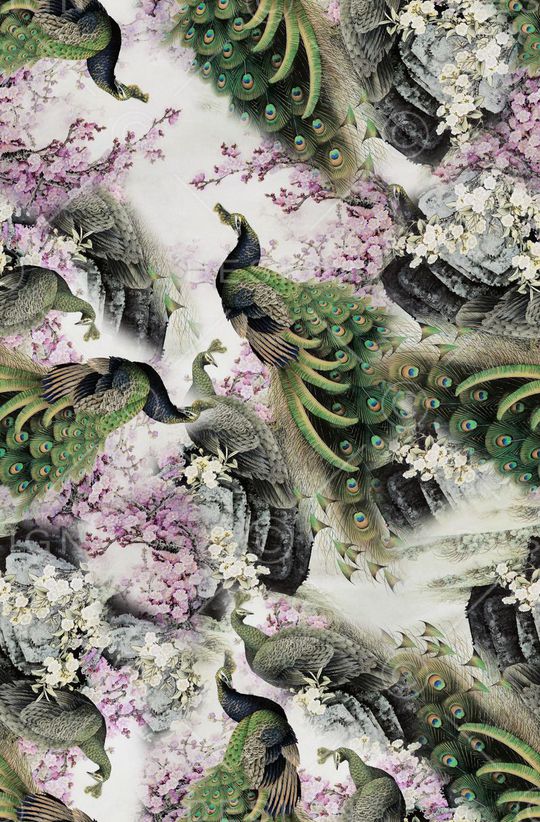 时尚潮流女装裙子旗袍孔雀数码印花印花华亿平台图片