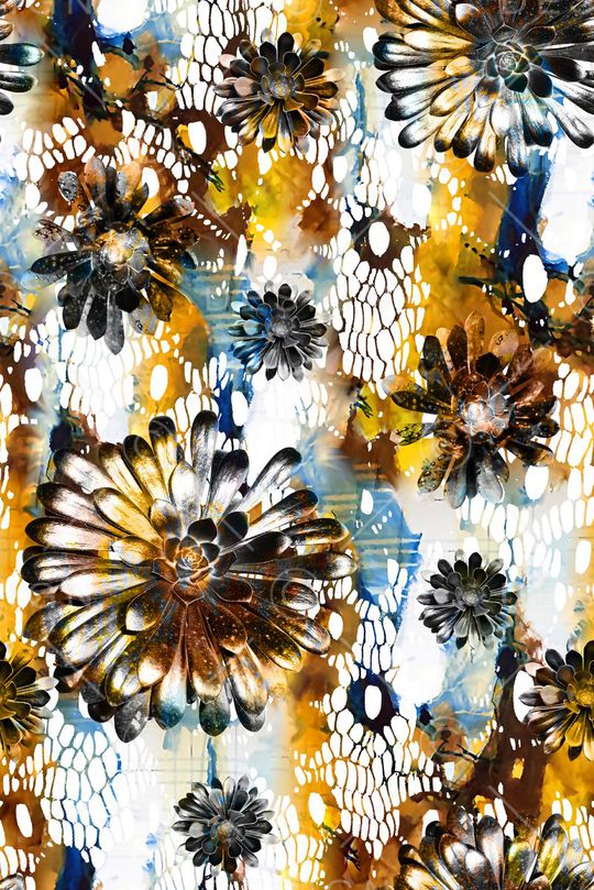 抽象手绘满版纹理花卉印花华亿平台图片