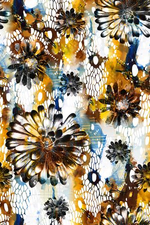 抽象手绘满版纹理花卉印花华亿平台图片