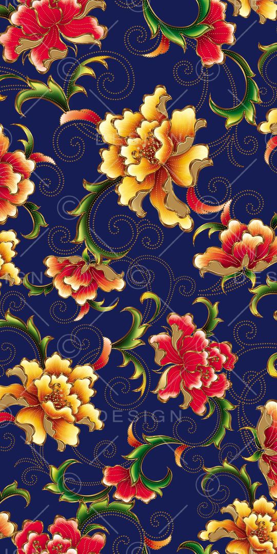 大气时尚卷草花卉印花华亿平台图片