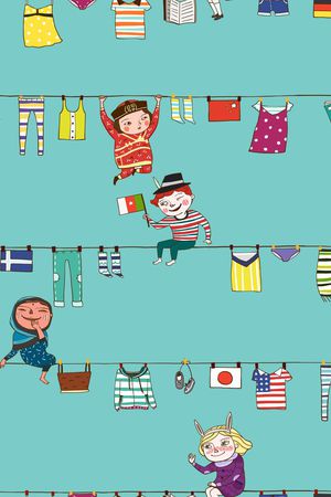 卡通趣味人物衣服裤子国旗女装华亿平台设计印花华亿平台图片