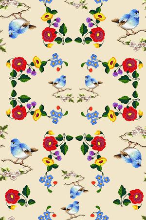 抽象手绘满版清爽花卉印花华亿平台图片