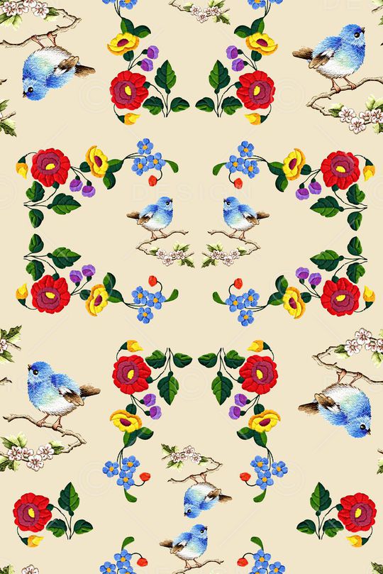 抽象手绘满版清爽花卉印花华亿平台图片