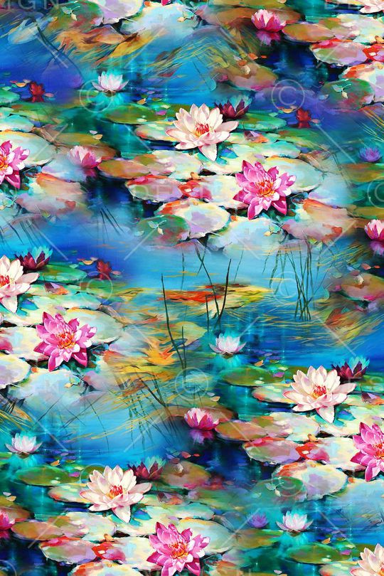 水彩荷花印花华亿平台图片