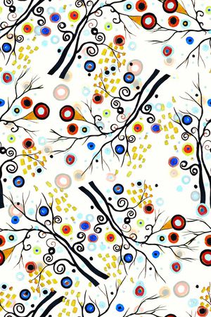 手绘油墨招财树印花华亿平台图片