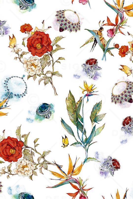 水彩花卉印花华亿平台图片