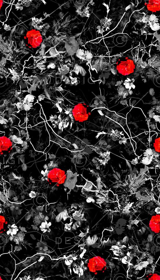 古典红黑花卉组合印花华亿平台图片