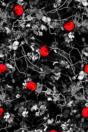 古典红黑花卉组合印花华亿平台图片