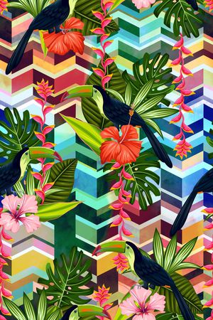 热带风情印花华亿平台图片