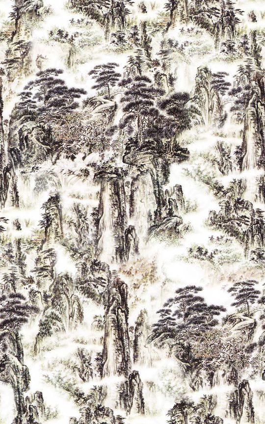 山水画印花华亿平台图片